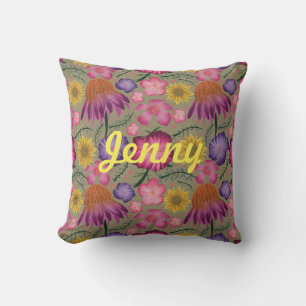 Wildflower Sage Green Floral Personalised  Cushion