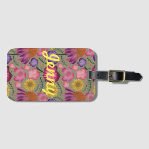 Wildflower Sage Green Floral Personalised  Luggage Tag