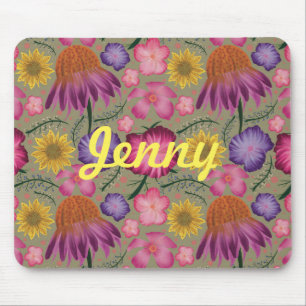Wildflower Sage Green Floral Personalised Mouse Mat