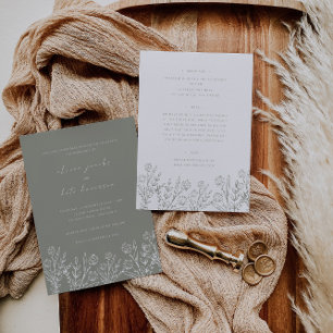 Wildflower Sage Green Front & Back Wedding Invitation