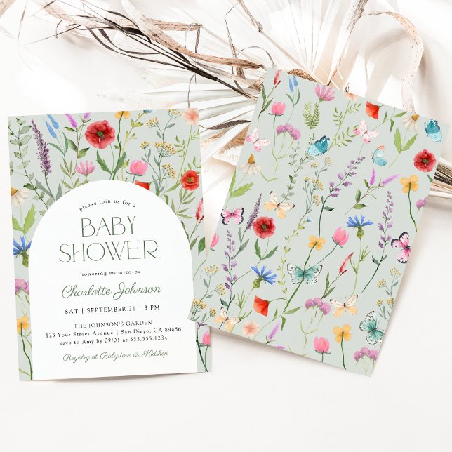 Wildflower Sage Green Gender Neutral Baby Shower Invitation (Wildflower Sage Green Gender Neutral Baby Shower Invitation)