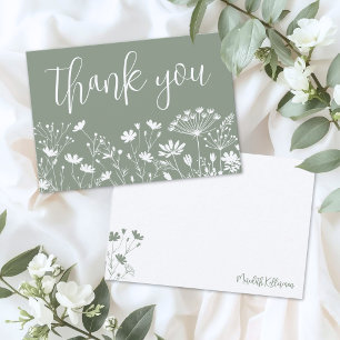 Wildflower Sage Green Thank You Card
