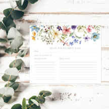 Wildflower Sage Rustic Bridal Shower Recipe Card