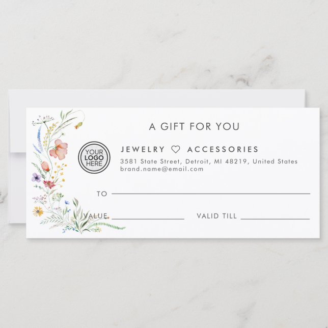 Wildflower Salon Store Business Gift Certificate (Front)