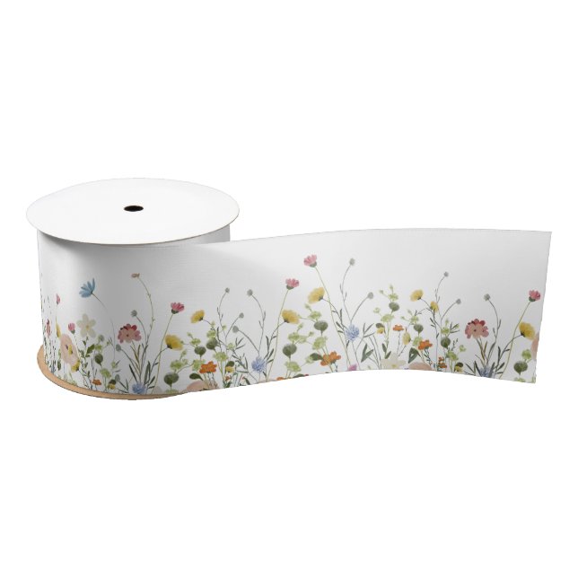 Wildflower Satin Ribbon, Summer field flowers Satin Ribbon (Spool)