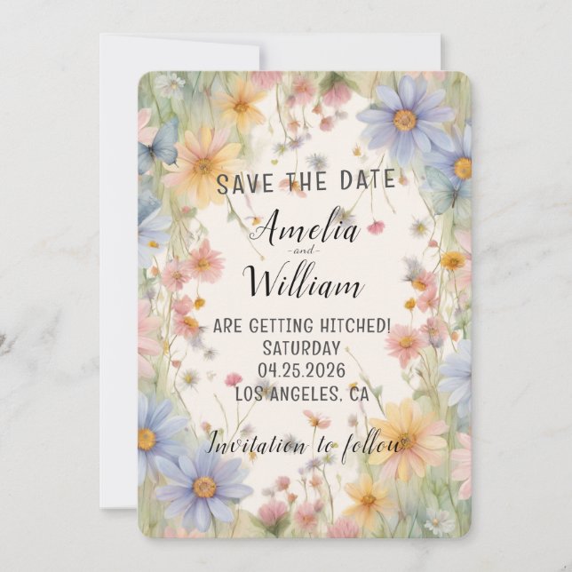 Wildflower Save the Date Announcement Double-Side (Front)