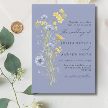 wildflower script blue wedding invitation