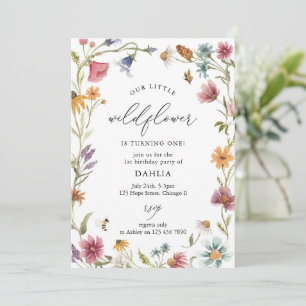 Wildflower Script Floral Boho Girl 1st Birthday Invitation