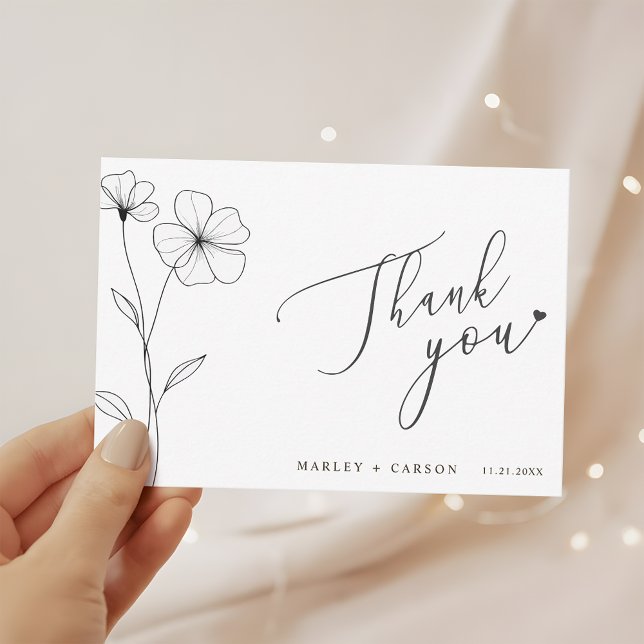 Wildflower Script Heart Romantic Wedding Thank You Card (Creator Uploaded)