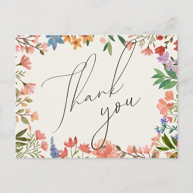 Wildflower Script Wedding Thank You Postcard (Front)