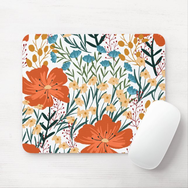 Wildflower Seamless Pattern Mouse Mat (With Mouse)