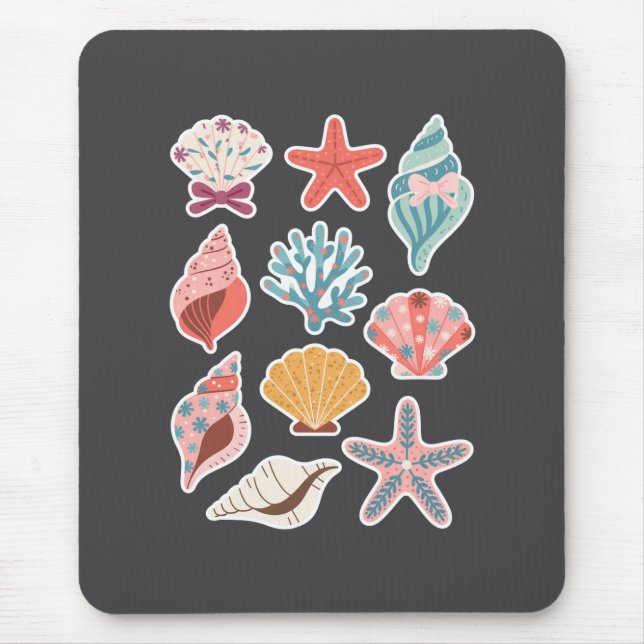 Wildflower Seashell Clam Summer Vibes Floral Beach Mouse Mat (Front)