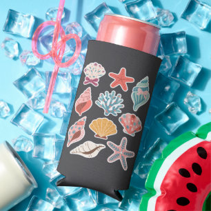 Wildflower Seashell Clam Summer Vibes Floral Beach Seltzer Can Cooler