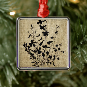 Wildflower Silhouette Burlap Metal Tree Decoration