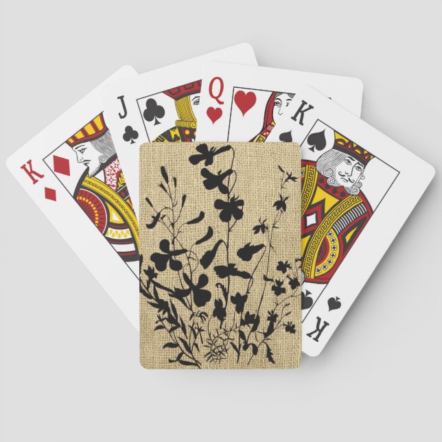 Wildflower Silhouette Burlap Playing Cards (Back)
