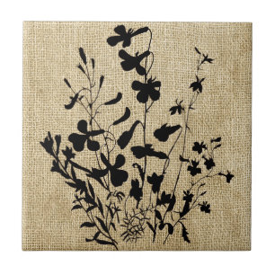 Wildflower Silhouette Burlap Tile