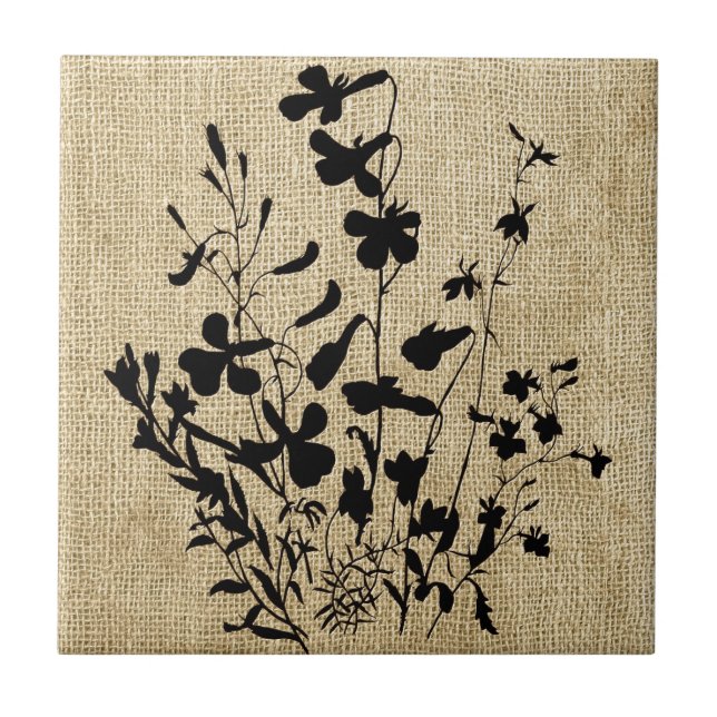 Wildflower Silhouette Burlap Tile (Front)