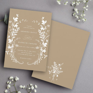Wildflower Silhouette Wreath Wedding Tan Invitation