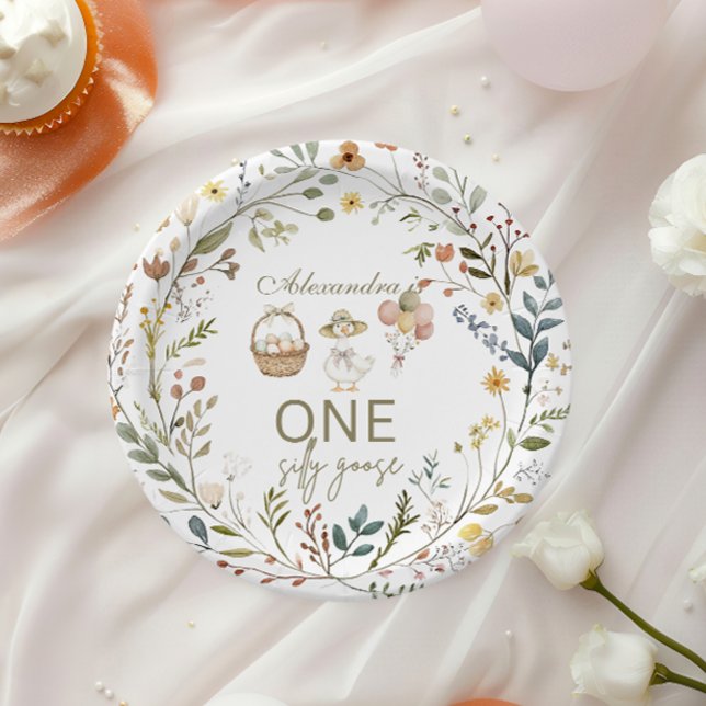 Wildflower Silly Goose 1st Birthday  Paper Plate (Creator Uploaded)