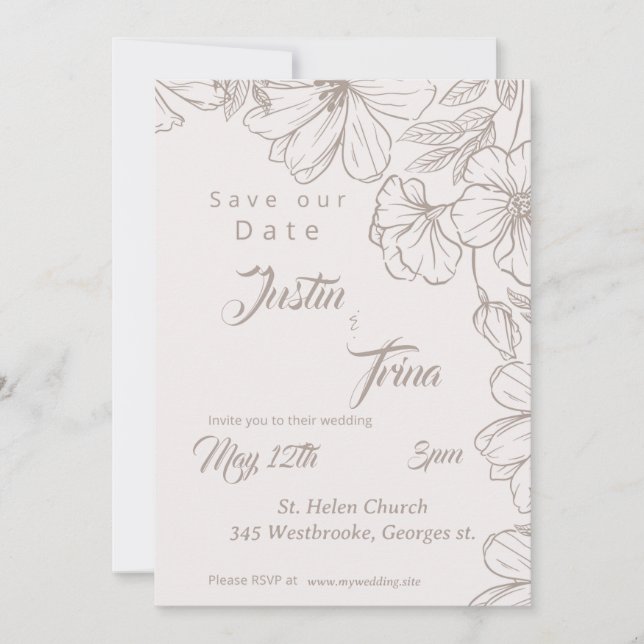 wildflower Simple Calligraphy Save the Date Invitation (Front)