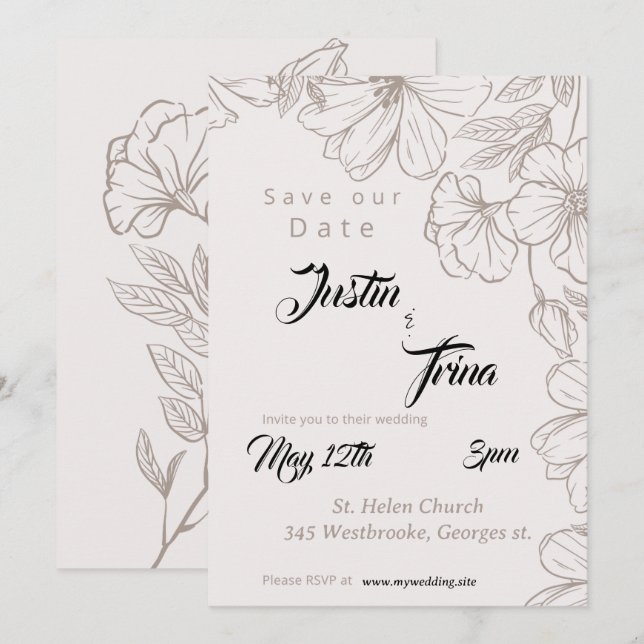 wildflower Simple Calligraphy Save the Date Invitation (Front/Back)