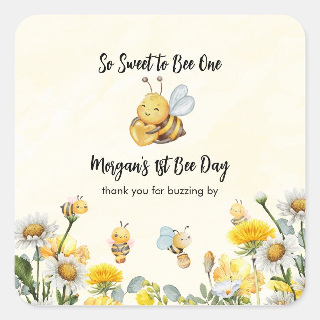 Wildflower So Sweet Bee One 1st Bee Day Birthday Square Sticker (Front)