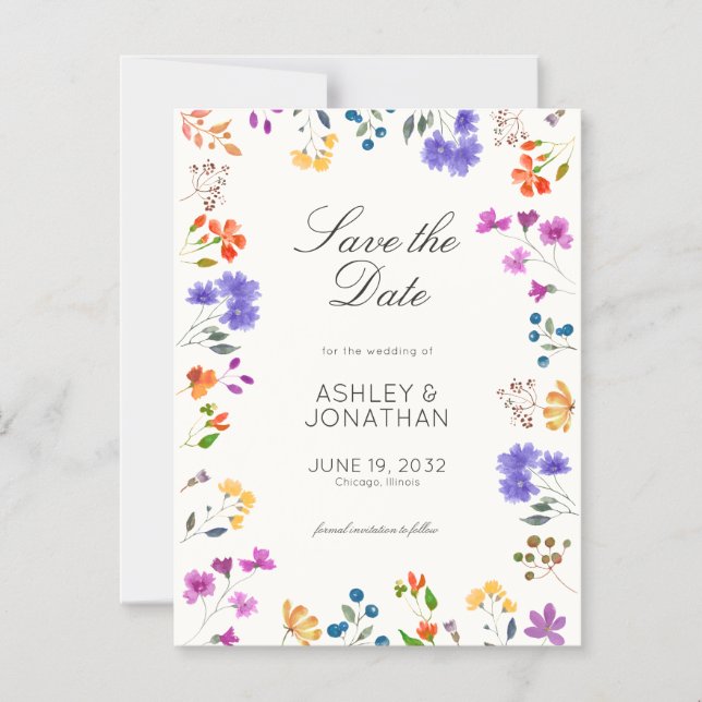 Wildflower Soft White Wedding Save the Date Magnet (Front)