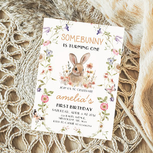 Wildflower Some Bunny Girl 1st Birthday Invitation
