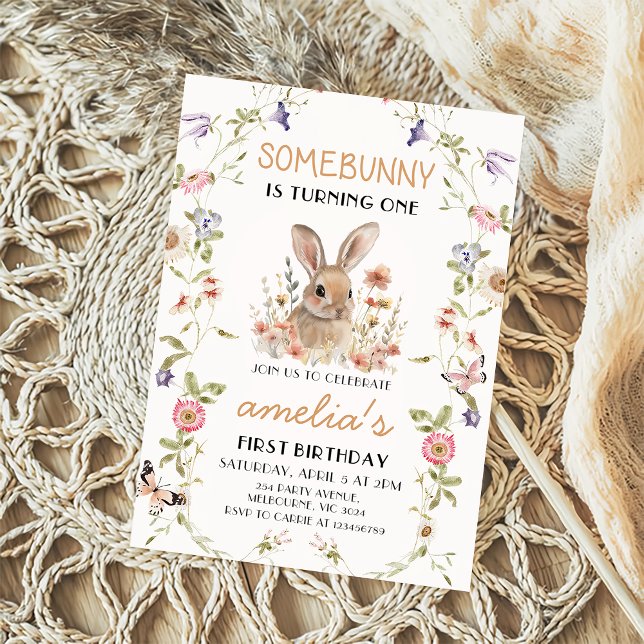 Wildflower Some Bunny Girl 1st Birthday Invitation (Creator Uploaded)