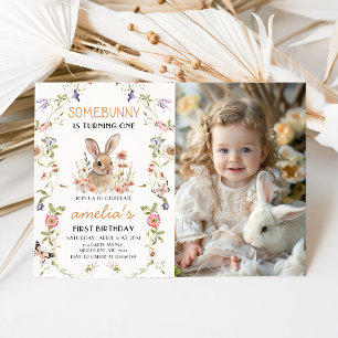 Wildflower Some Bunny Girl 1st Birthday Photo Invitation