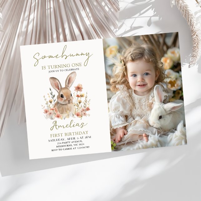 Wildflower Some Bunny Girl Birthday Photo Invitation (Creator Uploaded)
