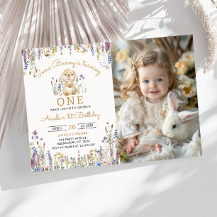Wildflower Some Bunny Girl Birthday Photo Invitation