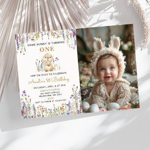 Wildflower Some Bunny Girl Birthday Photo Invitation