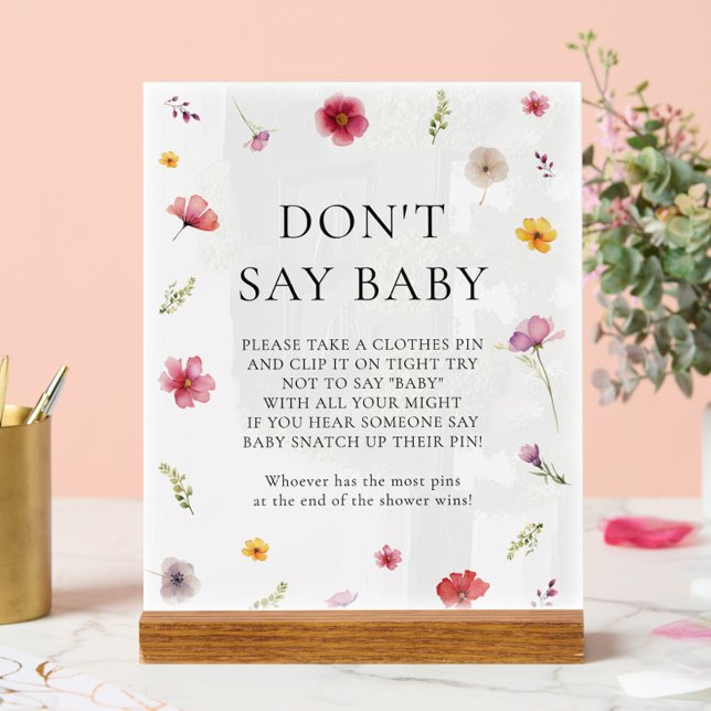 Wildflower Spring Baby Shower Don't Say Baby Game Acrylic Sign (Creator Uploaded)