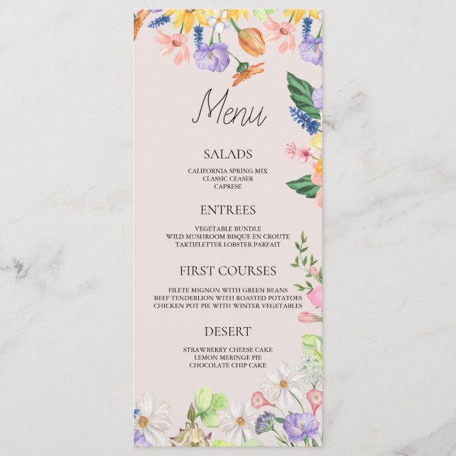 Wildflower Spring Baby shower Menu (Front)