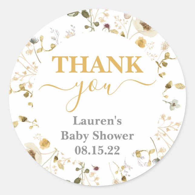 Wildflower Spring Baby Shower Round Sticker (Front)