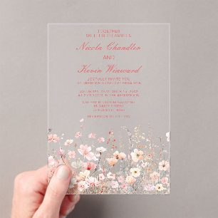 Wildflower Spring Blush Pink Floral Wedding Acrylic Invitations