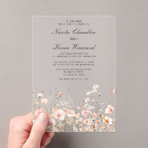 Wildflower Spring Blush Pink Floral Wedding Acrylic Invitations