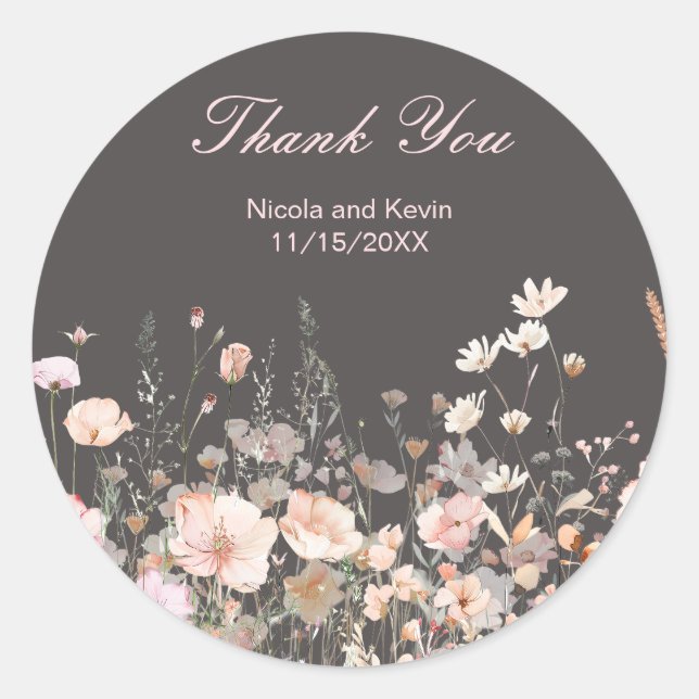 Wildflower Spring Blush Pink Floral Wedding Classic Round Sticker (Front)
