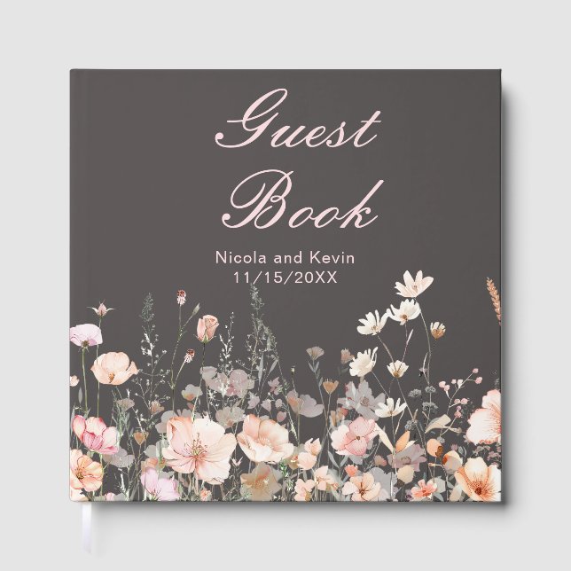 Wildflower Spring Blush Pink Floral Wedding Guest Book (Front)