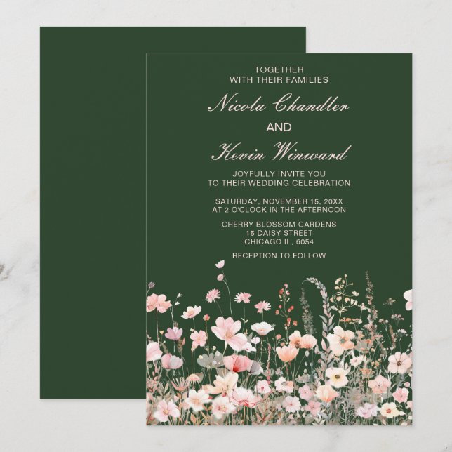 Wildflower Spring Blush Pink Floral Wedding Invitation (Front/Back)