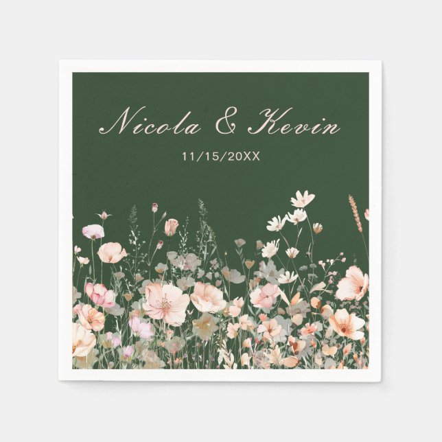 Wildflower Spring Blush Pink Floral Wedding Napkin (Front)