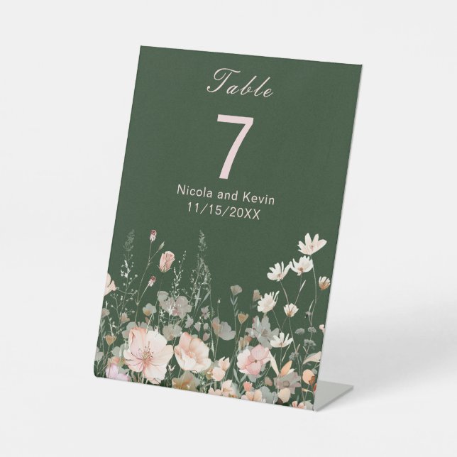 Wildflower Spring Blush Pink Floral Wedding Pedestal Sign (Front)