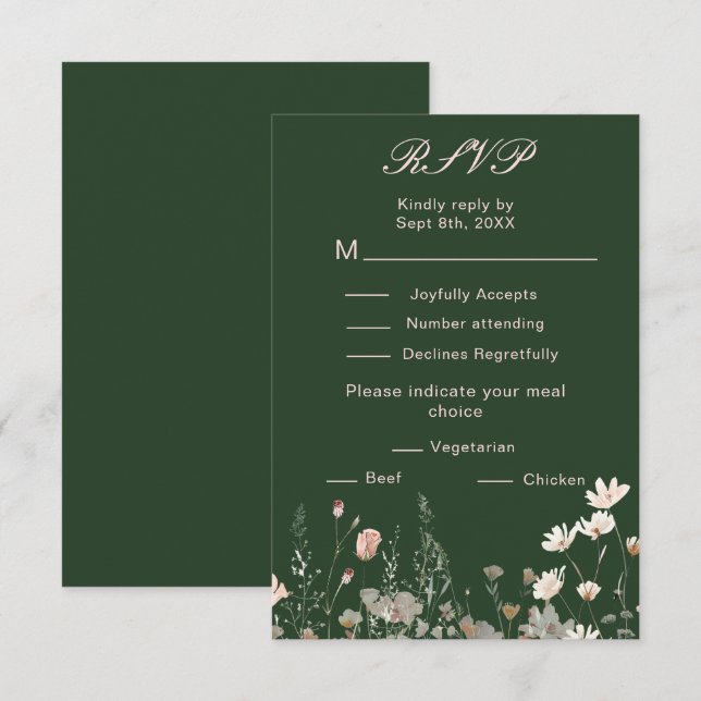 Wildflower Spring Blush Pink Floral Wedding RSVP Card (Front/Back)