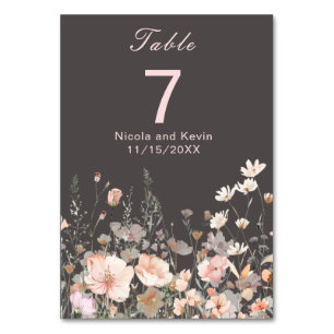 Wildflower Spring Blush Pink Floral Wedding Table Number