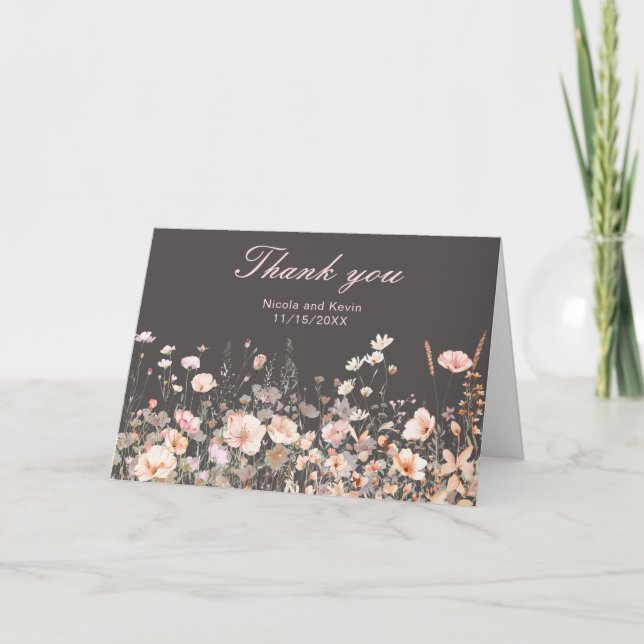 Wildflower Spring Blush Pink Floral Wedding Thank You Card (Front)