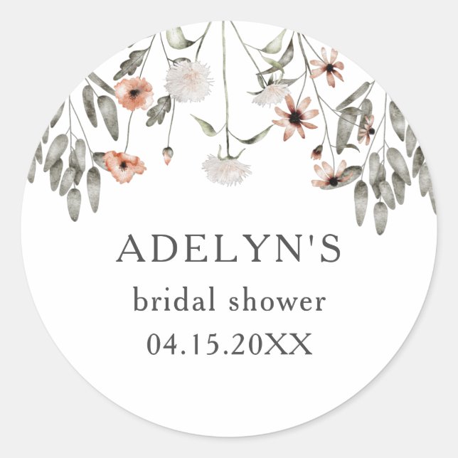 Wildflower Spring Bridal Shower Classic Round Sticker (Front)