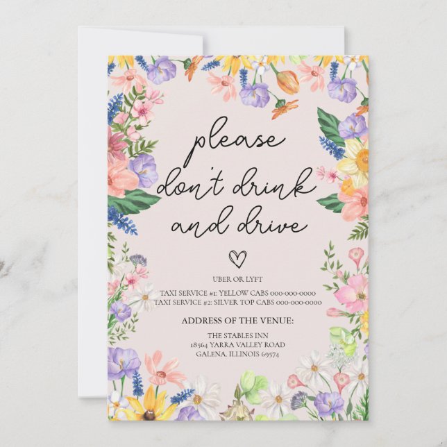 Wildflower Spring Don't Drink and Drive Sign Card (Front)