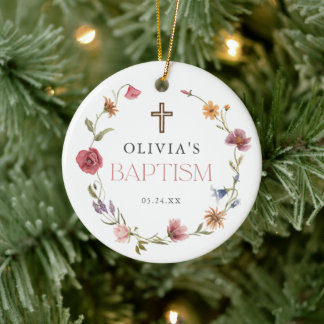 Wildflower Spring Floral Girl Baptism Ceramic Tree Decoration