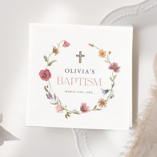 Wildflower Spring Floral Girl Baptism Party Napkin (Creator Uploaded)